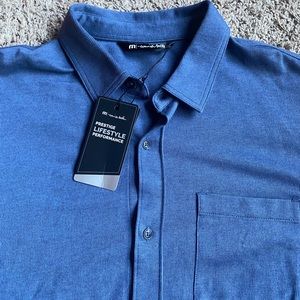 Travis Matthew Blue Button Down Shirt Large Prestige Lifestyle Performance